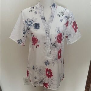 Floral Print Women's Top - White and Red